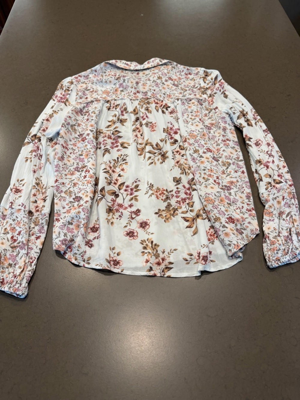 lovestitch White Floral Button-Front Blouse with Pink & Brown Floral Print - Picture 8 of 11
